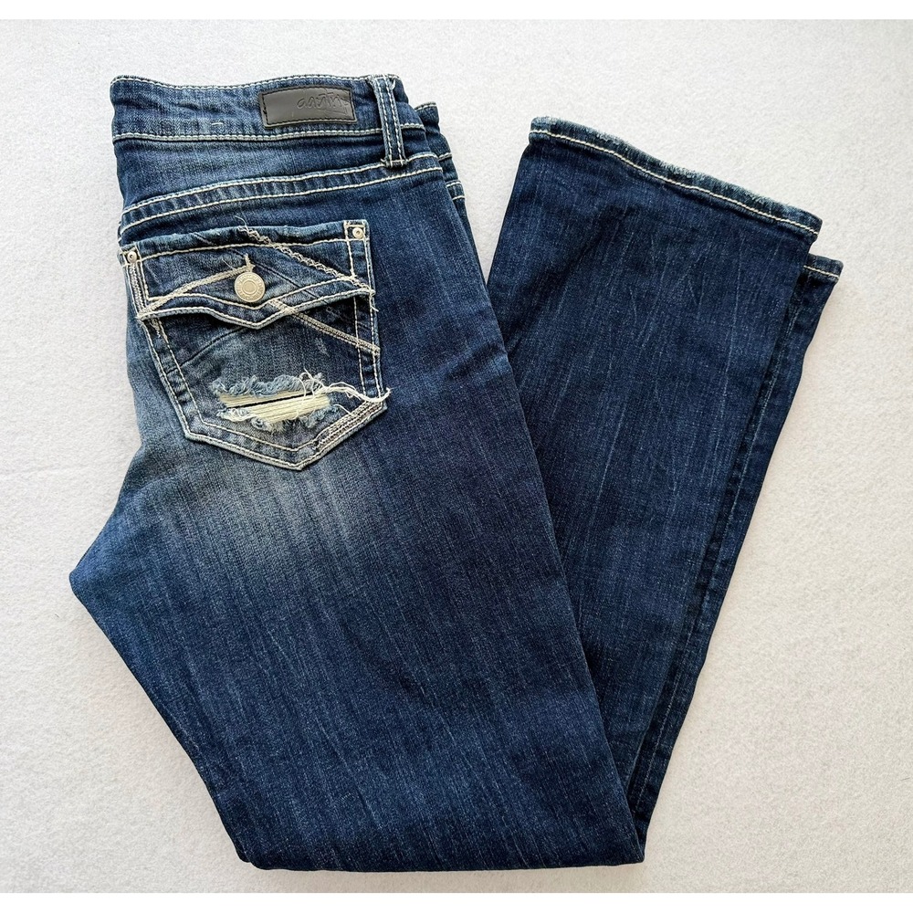 Daytrip Virgo Bootcut Jeans Dark Wash Distressed Flap Pocket 32R